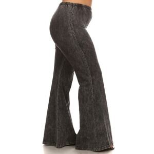 Chatoyant Plus Size Mineral Wash Bell Bottoms Gray 1XL
